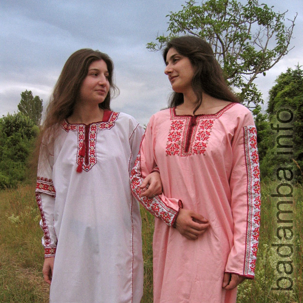Two women with cotton tunics